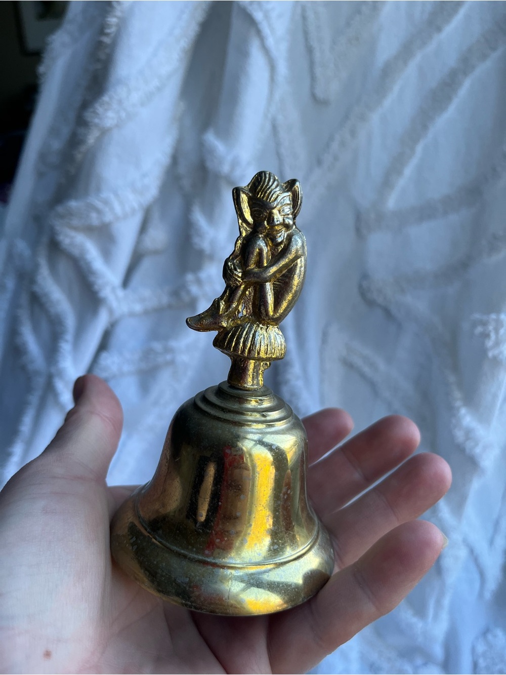 Cornish Pixie, Devon Imp Mushroom Brass Bell Midcentury English